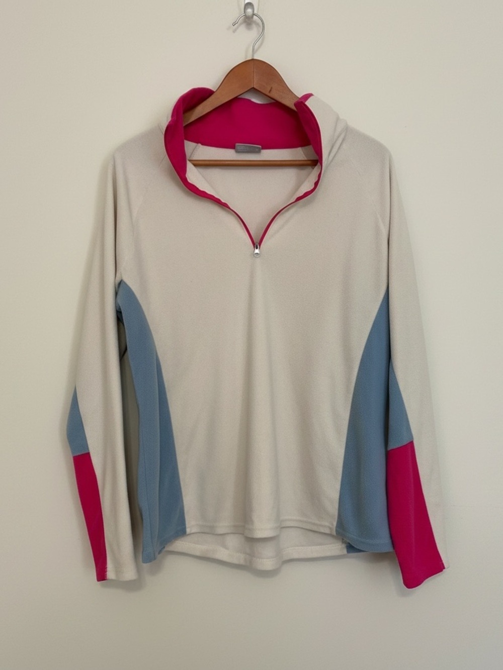 Columbia Color Block Fleece Pullover Cream & Pink XL